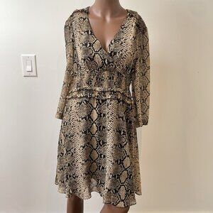 Suncoo Paris Dress Snake Animal Print Longsleeve Wrap Ruffled Sheer Large New